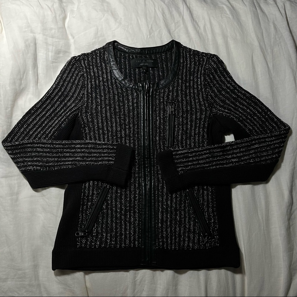 Rag & Bone Paula Black Knit Leather Zip Jacket | Size XS
